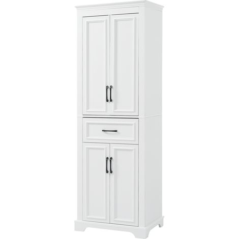 Mobile alto da bagno 60x40x180 cm in MDF bianco con ante doppie, cassetto e ripiani regolabili (1/5)