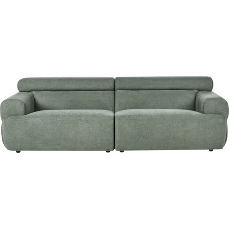 3 Seater Sofa Green Fabric Upholstery Couch with Armrests Headrest Modern Living Room HOVDEN