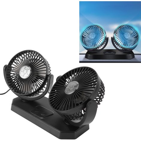 Ventilateur électrique double tête 12 V, double commande, 3 vitesses, ventilation puissante, chargement USB, pour voiture, minivan et camionnette. (1/5)