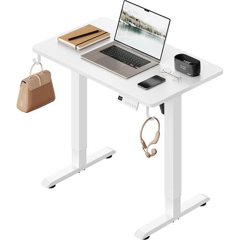 WOLTU Scrivania Elettrica Regolabile Altezza 80x48x72-118 cm Bianco con 3 Memorie e 2 Ganci