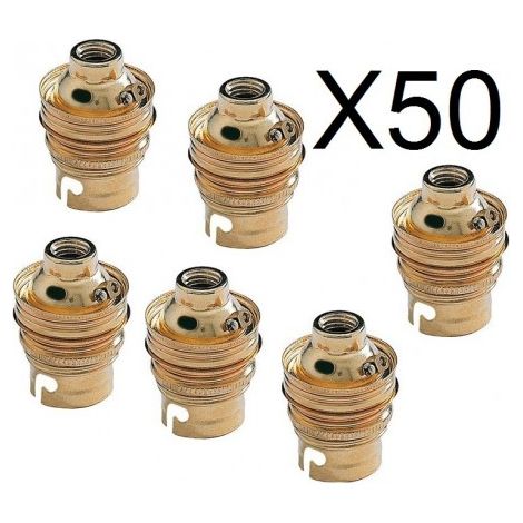 Lot de 50 douilles acier laiton B22 baïonnette double bague avec passage de fil et borne de terre raccord M11 EBENOID 043331-50