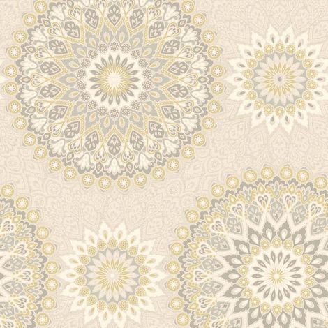 Holden Glitter Medallion Ochre Cream Wallpaper Abstract Aztec Motif Textured (1/4)