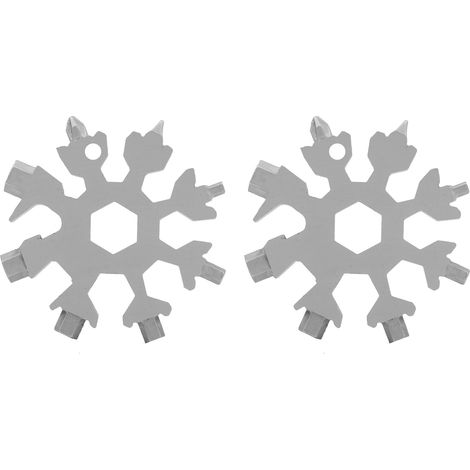2 pièces Clé Multifonction Portable en Forme de Flocon, 18 en 1 pour Outils d'Extérieur (Argent) (1/5)