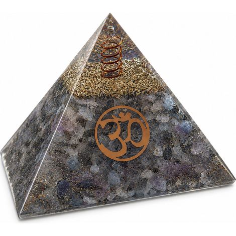 Pyramide orgonite en agate bleue avec AUM 5.5 cm