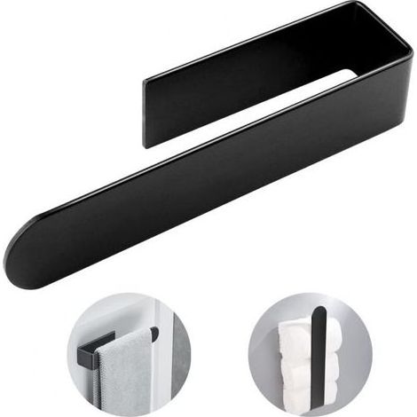 Porte-serviette adhésif noir 37 cm – Acier inoxydable SUS 304 – Installation facile sur surfaces lisses – Design en L pour espaces restreints – Grid Cool (1/5)