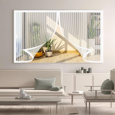Rideau Moustiquaire Fenetre 53x93cm(W x H) Anti-Moustiques, Fermeture Automatique, Sans Perçage, Maille Fine, Moustiquaire sur Mesure pour Porte de Balcon, Porte Cave, Blanc