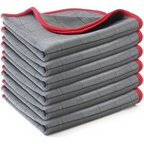 Chiffon Magique Microfibre Carbone, 6 X Serviette Sans Trace à Polir, Lingette Essuie Verre Vitre Lunette Vaisselle Cuisine Menage Voiture, Torchon Nettoyage Réutilisable Lavable, Rouge (1/5)