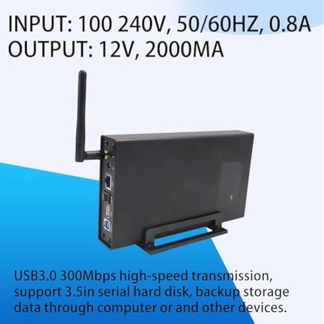 Boîtier portable pour disque dur SSD 3,5 pouces avec USB 3.0, Ethernet RJ45, NAS, serveur de streaming réseau, stockage et prise européenne (1/5)