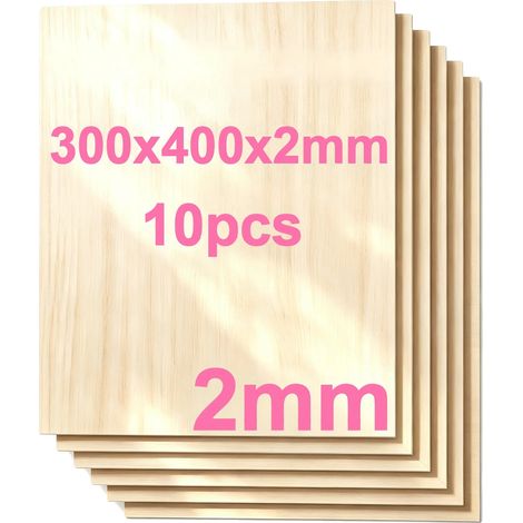 Tablero de madera, ideal para proyectos de bricolaje, compatible con herramientas de grabado, 10 piezas, 2 mm de grosor, 300x400 mm. (1/2)