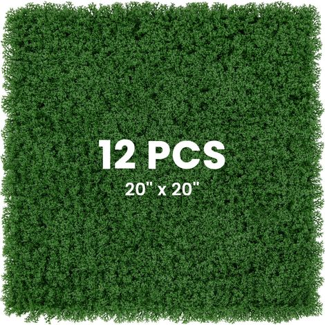 Panneaux muraux de gazon artificiel verts 12 pièces en PE avec feuillage dense et fixation par clips pour jardin balcon et intérieur (1/5)