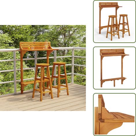 Mesa de bar - vidaXL Juego muebles de bar de balcón 3 piezas madera maciza de acacia - Taburetes de jardín