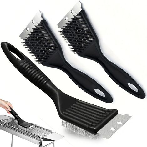 3Stück Barbecue en acier Inoxydable Brosses de nettoyage avec du Fil de Brosses et de Grattoirs, de Grillbürsten et de Nettoyage pour les Barbecues BARBECUE Fumoir Barbecue Grilles (1/4)