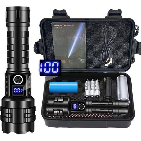 Torcia LED ultra potente, torcia LED ricaricabile da 100.000 lumen, 7 modalità super luminose, batteria a lunga durata, impermeabile IPX7, ideale per campeggio, escursionismo ed emergenze [Classe ener (1/3)