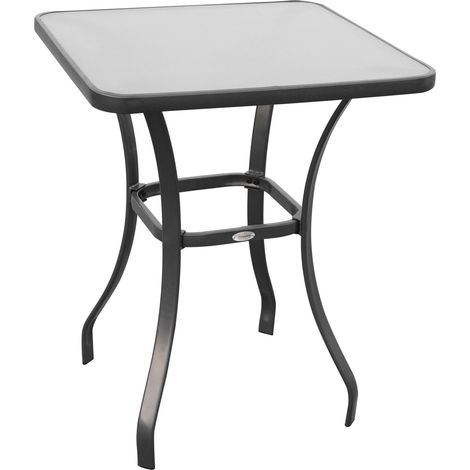 Table de jardin carrée en verre trempé noire 68,5 x 68,5 cm pour balcon et terrasse (1/5)