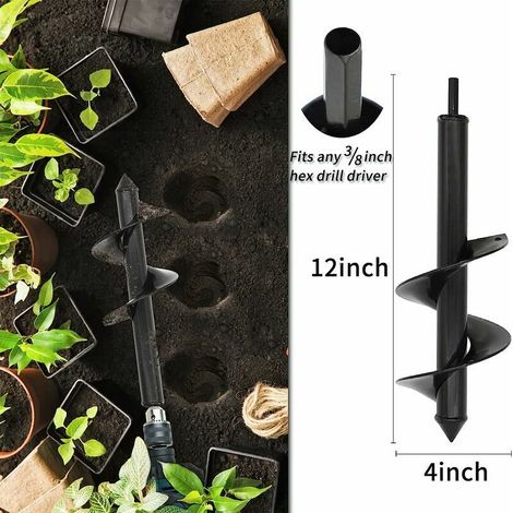 10 cm x 30 cm Erdbohrer für Gartenpflanzen, Blumenzwiebeln, Spiralbohrer, Schnellbohrer, Blumentopf, Erdbohrer zum Graben von Löchern in den Boden oder für Sonnenschirme, für Stängel (1/4)