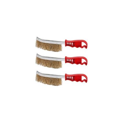 Set mit 3 Handdrahtbürsten, Nylon, Messing, Edelstahl, große Messing-Reinigungsbürste für Holz, Schweißschlackenreinigung, Rostentfernung - Crezuo