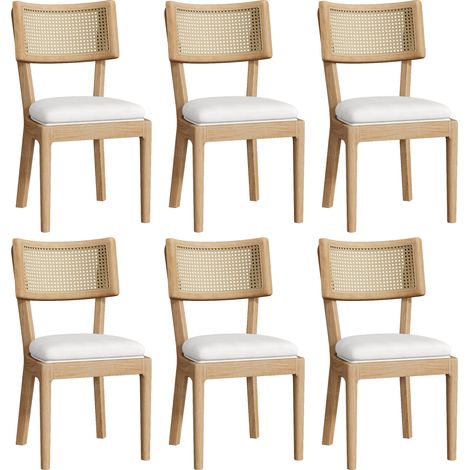 Set di 6 sedie da pranzo in legno con schienale in rattan e seduta in lino 50x58x88 cm MODENUIT (1/5)