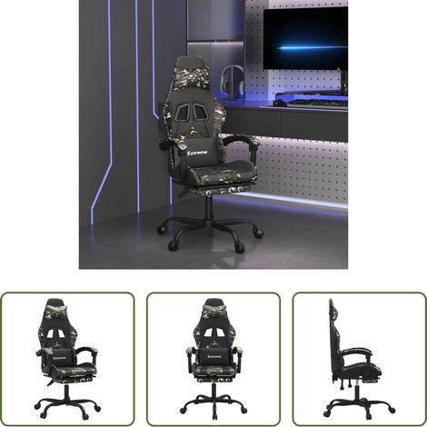 Chaise de jeu confort -  Chaise de jeu avec repose-pied Noir et camouflage Similicuir (1/5)