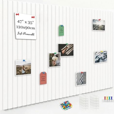 Large Cork Wall Board, 120 x 90 cm, 12 Pieces White High Density Decorative Felt Notice Board with Adhesive Tape, 50 Push Pins, Cork Wall Panel Display Photo Vision Board (1/5)