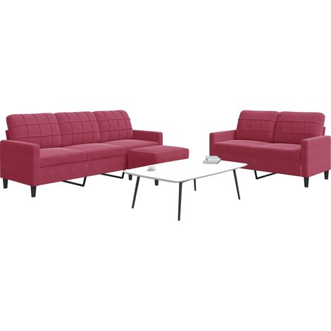 Juego de sofás con cojines 3 piezas terciopelo rojo tinto