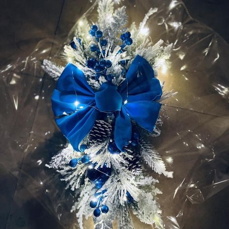 Décoration de Noël pour escalier : nœud à suspendre, ambiance du Nouvel An, décoration d'intérieur, modèle bleu lumineux (1/4)
