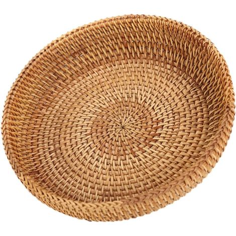 Cesta de mimbre tejida redonda para frutas, pan, bandeja de mimbre natural, cesta de mimbre decorativa, cesta de almacenamiento para frutas, verduras, pan, cocina FDC