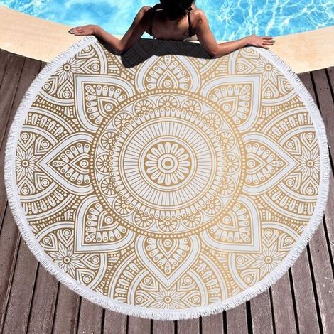 Toalla de playa redonda con estampado de mandala, toalla de playa de microfibra, manta de playa ligera para niños, adolescentes y adultos (1/5)