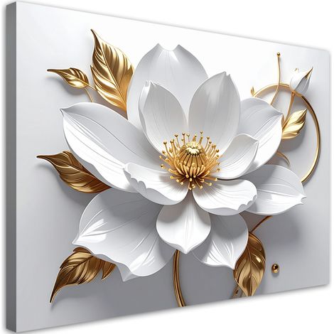 Leinwandbilder Weiße Blumen goldene Blätter 3D 30x20 (1/5)