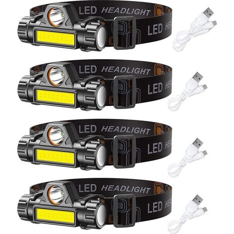 4er Pack LED Stirnlampen, wiederaufladbar, für Laufen, Camping, Wandern und mehr. Lumenstarke, USB aufladbare Stirnlampe, für Outdoor Aktivitäten (1/5)