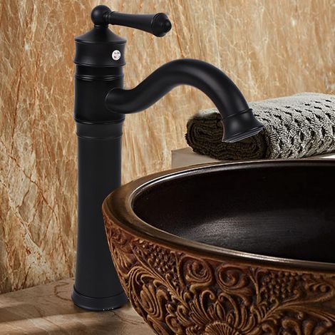 Wasserhahn Bad Schwarz Retro, 360° Wasserhahn Mischbatterie Bad Armatur Waschtischarmatur Waschbecken Armaturen 34cm für Badezimmer und Toiletten (1/5)