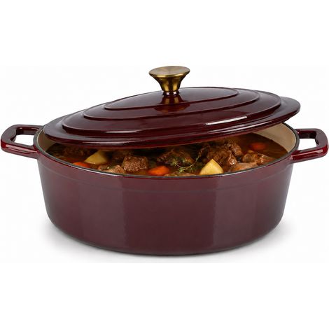 Casseruola Pesante 33 cm Bordeaux Ghisa Pentola Olandese Conservazione Calore (1/5)