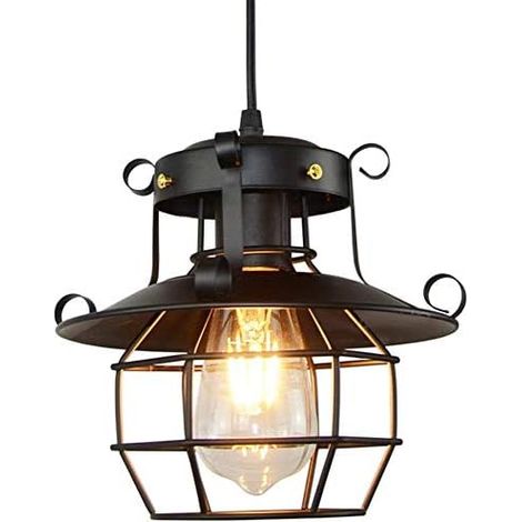 Pendellampe, Vintage Pendelleuchte im Industrial Design, Retro Hängelampe aus Eisen,Retro Hängelleuchte, Farbe: Schwarz, Fassung: E27 (1/5)
