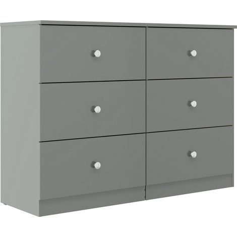 Denver 6 Drawer Chest of Drawers - L36 x W80 x H110 cm - Grey Gloss