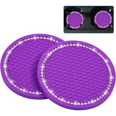 Posavasos bonitos para coche，7 cm (2,75 pulgadas) de silicona antideslizante con brillantes diamantes de cristal，con diamantes blancos (1/5)