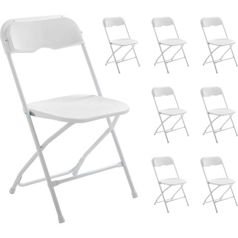 Rekkem – Lot de 8 chaises pliantes blanches – Structure acier – Assise en PEHD – Usage intérieur/extérieur – Charge max 110kg
