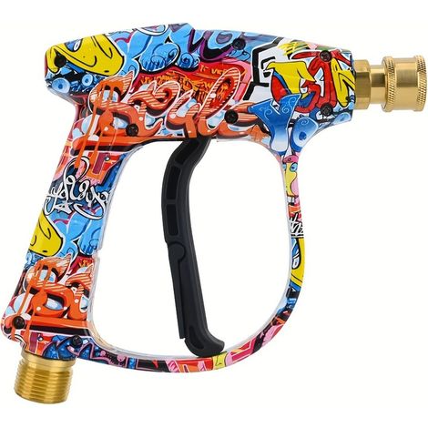 Pistolet Nettoyeur Haute Pression Court avec Design Graffiti - Noyau en Cuivre Pur M22-14mm - Raccord Rapide 1/4" - Max 1900 PSI - Compatible Greenworks, Karcher, Ryobi - Édition Spéciale Bleu/Rouge