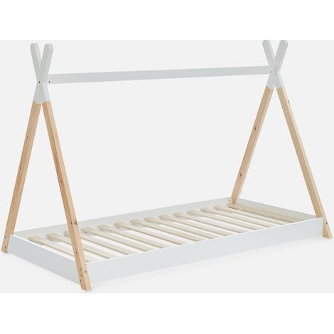 Cama tipi infantil de pino natural con base, 90cm (1/5)