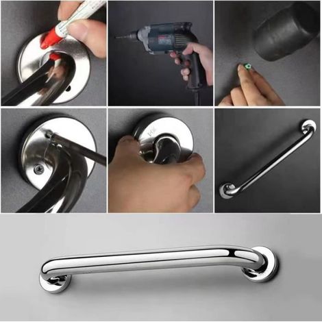 Barre d'appui douche 304 acier inoxydable, poignée de maintien pour salle de bain, barre de sécurité antidérapante Ø25 mm x 40 cm, fixation murale stable pour douche et baignoire (1/4)