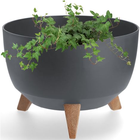 KADAX Blumentopf aus Kunststoff mit drei Einsteckstützen, 33 cm, Anthrazit