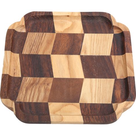 Plateau de service en bois pour thé, fruits, salade et pain - 20x20cm - Ustensile de cuisine (1/5)