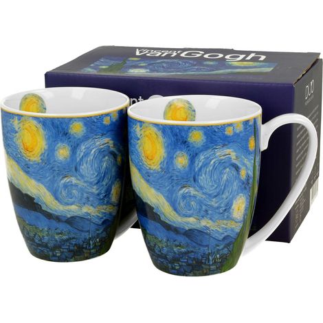 Set di 2 tazze con l'immagine della Notte stellata di Van Gogh.