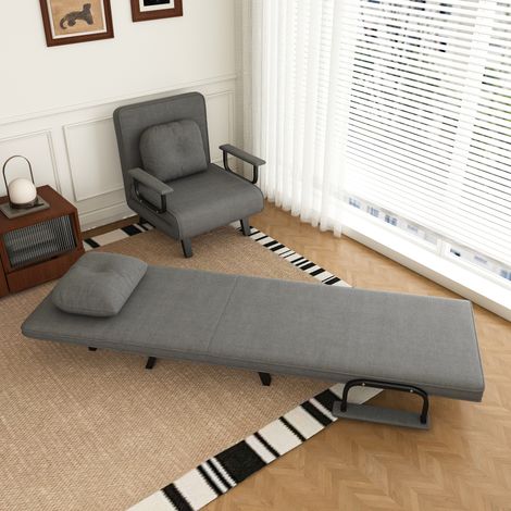 Fauteuil relax avec fonction allongée, dossier réglable 5 positions, revêtement chenille, supports supplémentaires dépliables, position allongée 180°, fauteuil de lecture, fauteuil-lit, gris, chaise p (1/5)