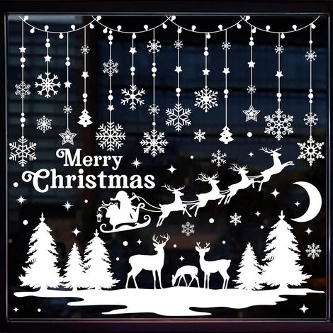 Autocollant pour fenêtre de Noël Decoration Fenetre, Autocollants Fenêtre Deco Noel avec Flocon de Neige Père Noël Wapiti pour DIY pour Vitre Vitrine Porte (1/5)
