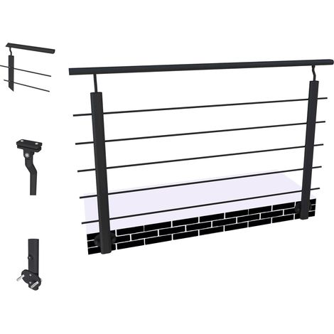 Océan Garde-corps Aluminium Noir 150cm - Rampe d'escalier 150cm - Fixation Latérale (5 traverses +1 main courante) - Pour tous espaces