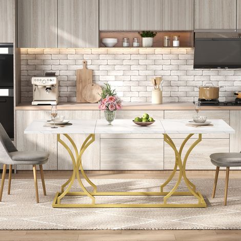 Tavolo da pranzo 200 x 80 cm per 8-10 persone, MDF, bianco e oro HAVRYA (1/5)