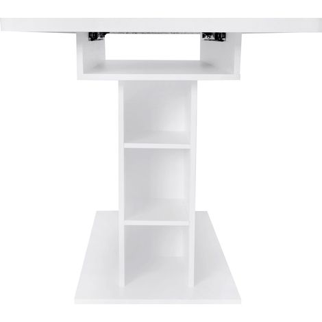 Set da pranzo con tavolo allungabile, 4 sedie in tessuto Sherpa e struttura in metallo, tavolo rettangolare bianco con spazio contenitivo (1/5)