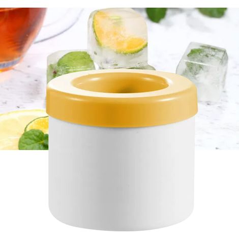 Moule à glaçons avec couvercle, grand seau à glaçons en silicone, machine à glaçons ronde pour cocktails glacés, couleur jaune. (1/5)