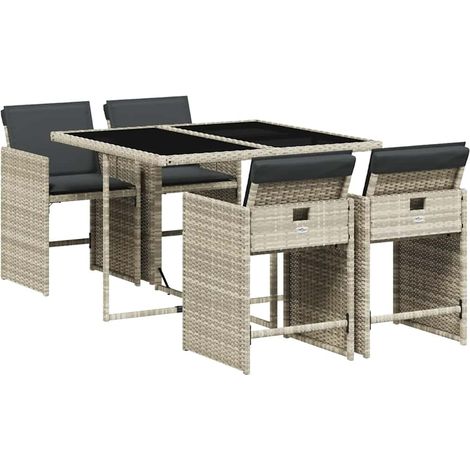 Maison Exclusive - Set Pranzo da Giardino 5pz con Cuscini Grigio Chiaro Polyrattan