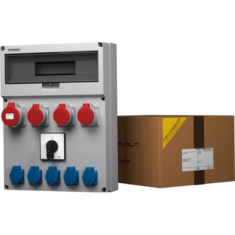 Tableau électrique de chantier avec disjoncteur GR 32A 3x16A 5x230 V Schuko Mennekes Doktorvolt® DV-9061-D (1/3)