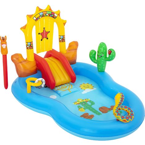 Bestway Wild West Play Center Aufblasbares Schwimmbad 264x188x140 cm mit Hufeisen, aufblasbarem Pferd und Rutsche (1/10)